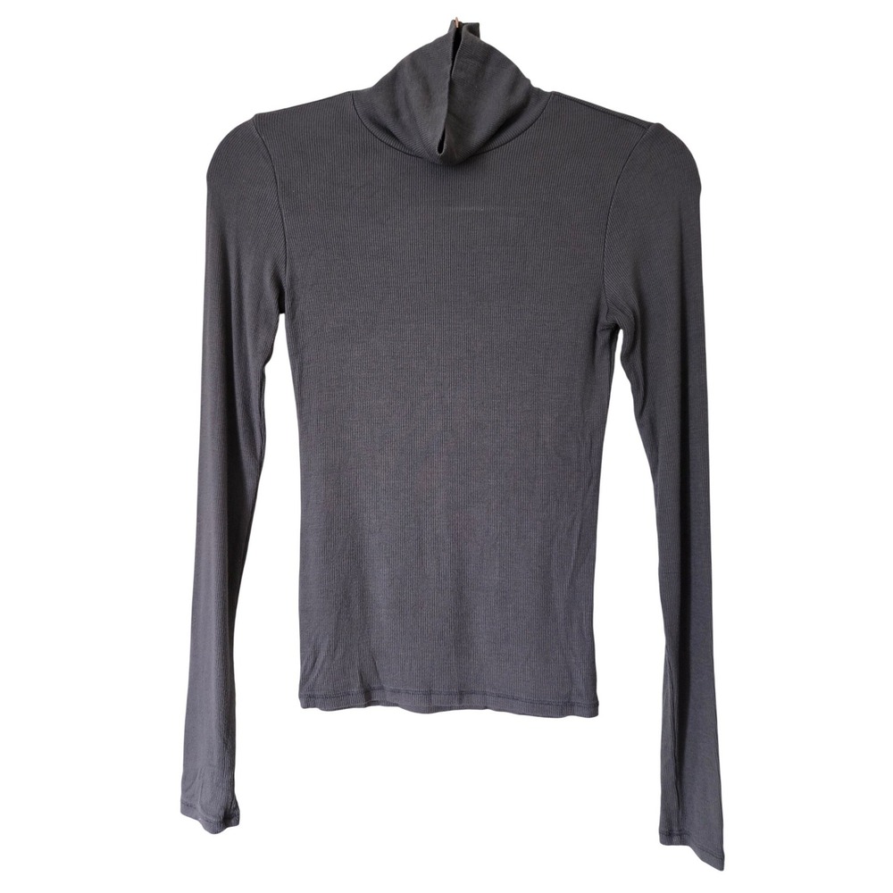 Joah Brown Womens XS/S Turtleneck Top Charcoal Grey Ribbed Long Sleeve Slim Fit